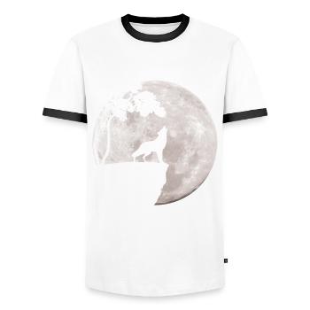Vollmond - Nacht - Wolf Silhouette - Männer Kontrast-T-Shirt - Weiß/Schwarz - Vorne - AI Model Female 172 light (172cm) & AI Model Male 178 dark (178cm)