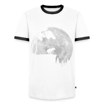 Vollmond - Nacht - Hund kackt - Silhouette - Männer Kontrast-T-Shirt - Weiß/Schwarz - Vorne - AI Model Female 172 light (172cm) & AI Model Male 178 dark (178cm)