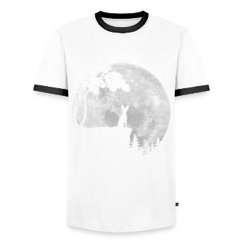 Full Moon - Night - Pinscher Dog Silhouette - Men's Ringer Shirt - white/black - Front - AI Model Female 172 light (172cm) & AI Model Male 178 dark (178cm)
