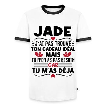 Jade j'ai pas trouvé ton cadeau idéal... - T-shirt contrasté Homme - blanc/noir - Devant - AI Model Female 172 light (172cm) & AI Model Male 178 dark (178cm)