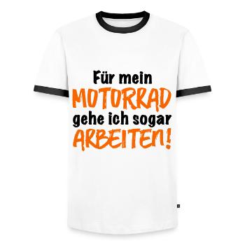 Für mein Motorrad gehe ich sogar arbeiten - Biker - Männer Kontrast-T-Shirt - Weiß/Schwarz - Vorne - AI Model Female 172 light (172cm) & AI Model Male 178 dark (178cm)