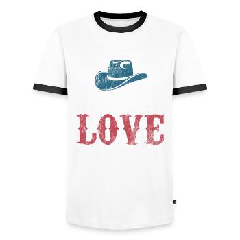 Live Love Linedance Linedancing Fan - Gift - Men's Ringer Shirt - white/black - Front - AI Model Female 172 light (172cm) & AI Model Male 178 dark (178cm)