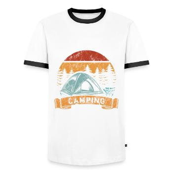 Don't mess with the Camping Crew - Men's Ringer Shirt - white/black - Front - AI Model Female 172 light (172cm) & AI Model Male 178 dark (178cm)