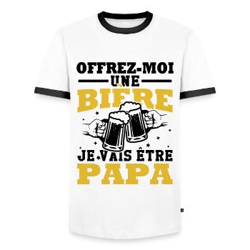 Offrez moi une bière je vais être papa - T-shirt contrasté Homme - blanc/noir - Devant - AI Model Female 172 light (172cm) & AI Model Male 178 dark (178cm)