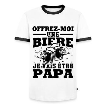 Offrez moi une bière je vais être papa - T-shirt contrasté Homme - blanc/noir - Devant - AI Model Female 172 light (172cm) & AI Model Male 178 dark (178cm)