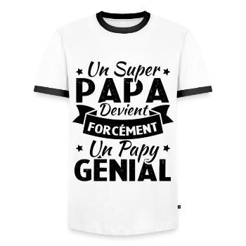 Un super papa devient forcément un papy génial - T-shirt contrasté Homme - blanc/noir - Devant - AI Model Female 172 light (172cm) & AI Model Male 178 dark (178cm)