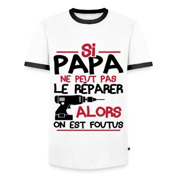 Si papa ne peut pas réparer alors on est foutus - T-shirt contrasté Homme - blanc/noir - Devant - AI Model Female 172 light (172cm) & AI Model Male 178 dark (178cm)