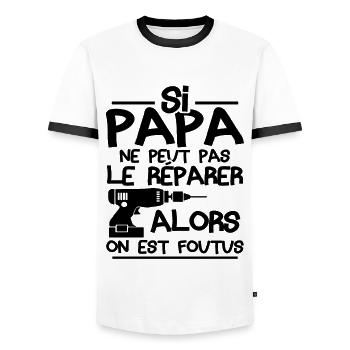 Si papa ne peut pas réparer alors on est foutus - T-shirt contrasté Homme - blanc/noir - Devant - AI Model Female 172 light (172cm) & AI Model Male 178 dark (178cm)