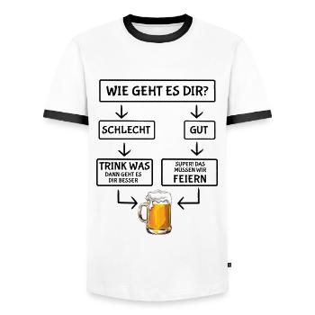 Wie geht es dir - Biertrinker - Männertag - Männer Kontrast-T-Shirt - Weiß/Schwarz - Vorne - AI Model Female 172 light (172cm) & AI Model Male 178 dark (178cm)