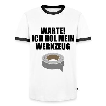 Klebeband - Duct Tape - reparieren - Werkzeug - Männer Kontrast-T-Shirt - Weiß/Schwarz - Vorne - AI Model Female 172 light (172cm) & AI Model Male 178 dark (178cm)