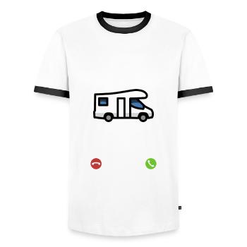 Mein Wohnmobil ruft an - ich muss los - Spruch - Männer Kontrast-T-Shirt - Weiß/Schwarz - Vorne - AI Model Female 172 light (172cm) & AI Model Male 178 dark (178cm)