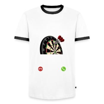 Meine Dartscheibe ruft an - ich muss los - Spruch - Männer Kontrast-T-Shirt - Weiß/Schwarz - Vorne - AI Model Female 172 light (172cm) & AI Model Male 178 dark (178cm)