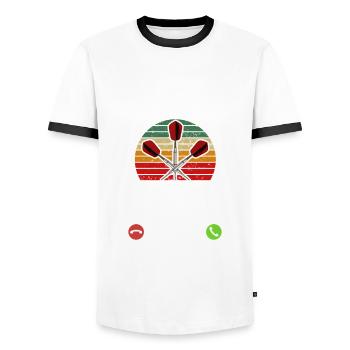Meine Dartpfeile rufen an - ich muss los - Spruch - Männer Kontrast-T-Shirt - Weiß/Schwarz - Vorne - AI Model Female 172 light (172cm) & AI Model Male 178 dark (178cm)