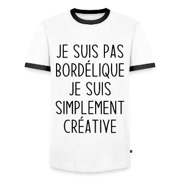 Je suis pas bordélique je suis simplement créative - T-shirt contrasté Homme - blanc/noir - Devant - AI Model Female 172 light (172cm) & AI Model Male 178 dark (178cm)