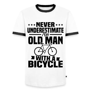 Never underestimate an old man with a bicycle... - Men's Ringer Shirt - white/black - Front - AI Model Female 172 light (172cm) & AI Model Male 178 dark (178cm)