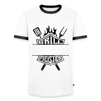 Grillmeister - eigener Name - Vatertag Geschenk - Männer Kontrast-T-Shirt - Weiß/Schwarz - Vorne - AI Model Female 172 light (172cm) & AI Model Male 178 dark (178cm)
