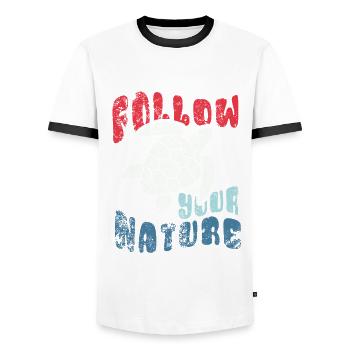 Follow your Nature - Sea Turtle - Men's Ringer Shirt - white/black - Front - AI Model Female 172 light (172cm) & AI Model Male 178 dark (178cm)