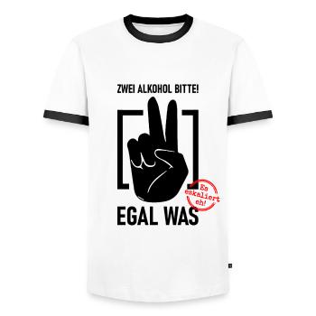 Zwei Alkohol bitte! Egal was - Saufen Bier Party - Männer Kontrast-T-Shirt - Weiß/Schwarz - Vorne - AI Model Female 172 light (172cm) & AI Model Male 178 dark (178cm)