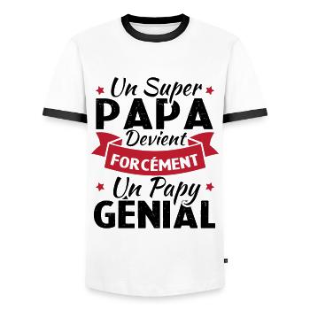Un super papa devient forcément un papy génial - T-shirt contrasté Homme - blanc/noir - Devant - AI Model Female 172 light (172cm) & AI Model Male 178 dark (178cm)