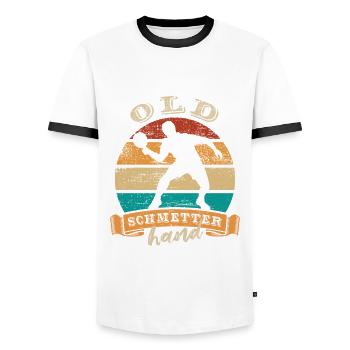 Old Schmetterhand Tischtennis Schmetterball - Männer Kontrast-T-Shirt - Weiß/Schwarz - Vorne - AI Model Female 172 light (172cm) & AI Model Male 178 dark (178cm)