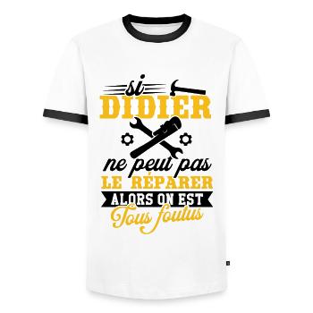 Si didier ne peut pas le réparer on est foutus - T-shirt contrasté Homme - blanc/noir - Devant - AI Model Female 172 light (172cm) & AI Model Male 178 dark (178cm)