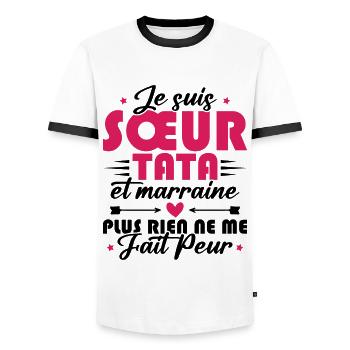 Sœur Tata et Marraine - T-shirt contrasté Homme - blanc/noir - Devant - AI Model Female 172 light (172cm) & AI Model Male 178 dark (178cm)