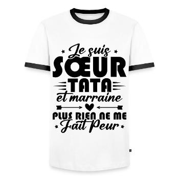 Sœur Tata et Marraine - T-shirt contrasté Homme - blanc/noir - Devant - AI Model Female 172 light (172cm) & AI Model Male 178 dark (178cm)