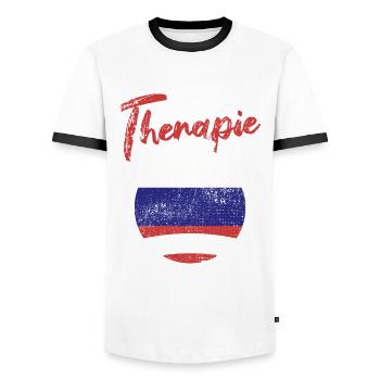 Ich brauche keine Therapie ich muss nach Russland - Männer Kontrast-T-Shirt - Weiß/Schwarz - Vorne - AI Model Female 172 light (172cm) & AI Model Male 178 dark (178cm)