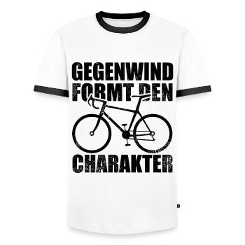 Gegenwind formt den Charakter - Fahrrad Spruch - Männer Kontrast-T-Shirt - Weiß/Schwarz - Vorne - AI Model Female 172 light (172cm) & AI Model Male 178 dark (178cm)