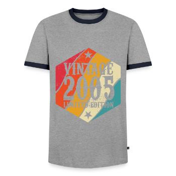 Vintage Limited Edition 2005 - Birthday - Men's Ringer Shirt - grey/navy  - Front - AI Model Female 172 light (172cm) & AI Model Male 178 light (178cm)