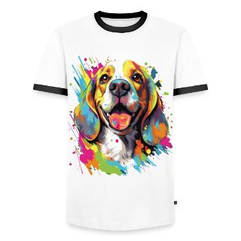 Buntes Beagle Design - Liebevoll und Lebhaft - Männer Kontrast-T-Shirt - Weiß/Schwarz - Vorne - AI Model Female 172 light (172cm) & AI Model Male 178 dark (178cm)