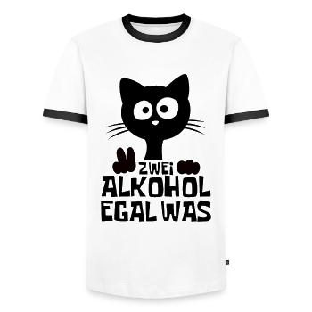 Zwei Alkohol, egal was - Lustige Katze - Männer Kontrast-T-Shirt - Weiß/Schwarz - Vorne - AI Model Female 172 light (172cm) & AI Model Male 178 dark (178cm)