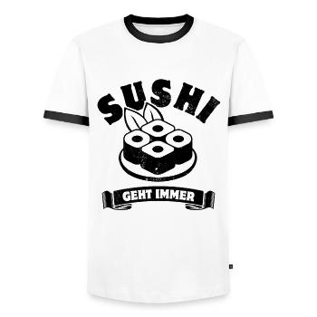 Sushi geht immer - Sushi Fan - Spruch - Männer Kontrast-T-Shirt - Weiß/Schwarz - Vorne - AI Model Female 172 light (172cm) & AI Model Male 178 dark (178cm)