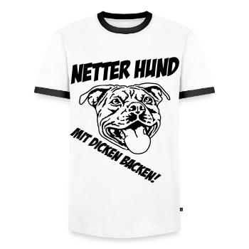 Netter Hund mit dicken Backen schwarz - Männer Kontrast-T-Shirt - Weiß/Schwarz - Vorne - AI Model Female 172 light (172cm) & AI Model Male 178 dark (178cm)