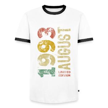 Limited Edition August 1993 Birthday - Gift - Men's Ringer Shirt - white/black - Front - AI Model Female 172 light (172cm) & AI Model Male 178 dark (178cm)