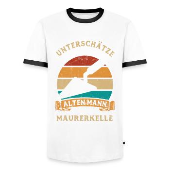 Unterschätze nie einen alten Mann mit Maurerkelle - Männer Kontrast-T-Shirt - Weiß/Schwarz - Vorne - AI Model Female 172 light (172cm) & AI Model Male 178 dark (178cm)