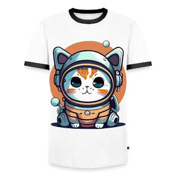 Chatstronaute mignon #11 - T-shirt contrasté Homme - blanc/noir - Devant - AI Model Female 172 light (172cm) & AI Model Male 178 dark (178cm)