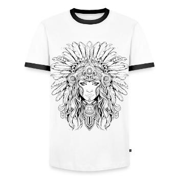 Indian Summer - Men's Ringer Shirt - white/black - Front - AI Model Female 172 light (172cm) & AI Model Male 178 dark (178cm)