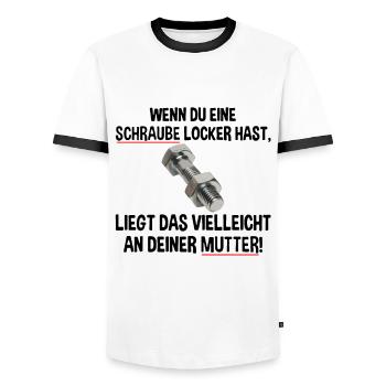 Wenn du eine Schraube locker hast liegs an Mutter - Männer Kontrast-T-Shirt - Weiß/Schwarz - Vorne - AI Model Female 172 light (172cm) & AI Model Male 178 dark (178cm)