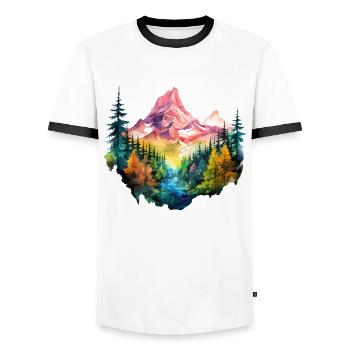Natur Abenteuer Wildnis Berge Wald Bäume Bunt - Männer Kontrast-T-Shirt - Weiß/Schwarz - Vorne - AI Model Female 172 light (172cm) & AI Model Male 178 dark (178cm)