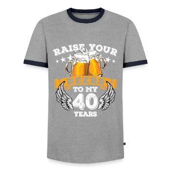 Raise your beers to my 40 years - Geburtstag - Men's Ringer Shirt - grey/navy  - Front - AI Model Female 172 light (172cm) & AI Model Male 178 light (178cm)