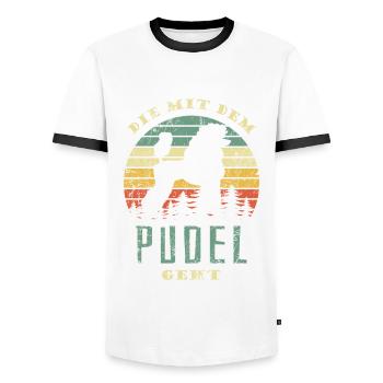 Die mit dem Pudel geht - Gassi gehen - Männer Kontrast-T-Shirt - Weiß/Schwarz - Vorne - AI Model Female 172 light (172cm) & AI Model Male 178 dark (178cm)