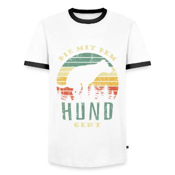 Die mit dem Hund geht - Hundekacke - Männer Kontrast-T-Shirt - Weiß/Schwarz - Vorne - AI Model Female 172 light (172cm) & AI Model Male 178 dark (178cm)