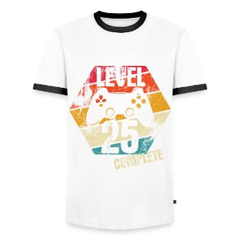 Level 25 Complete - Gamer - Birthday - Gift - Men's Ringer Shirt - white/black - Front - AI Model Female 172 light (172cm) & AI Model Male 178 dark (178cm)