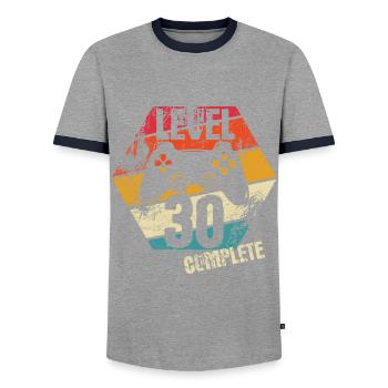 Level 30 Complete - Gamer - Geburtstag - Geschenk - Männer Kontrast-T-Shirt - Grau/Navy  - Vorne - AI Model Female 172 light (172cm) & AI Model Male 178 light (178cm)