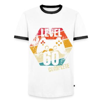 Level 60 Complete - Gamer - Birthday - Gift - Men's Ringer Shirt - white/black - Front - AI Model Female 172 light (172cm) & AI Model Male 178 dark (178cm)