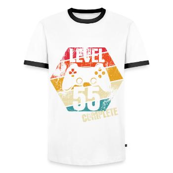 Level 55 Complete - Gamer - Birthday - Gift - Men's Ringer Shirt - white/black - Front - AI Model Female 172 light (172cm) & AI Model Male 178 dark (178cm)