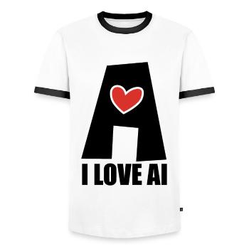 Artificial Intelligence - I love AI - Digital - Men's Ringer Shirt - white/black - Front - AI Model Female 172 light (172cm) & AI Model Male 178 dark (178cm)