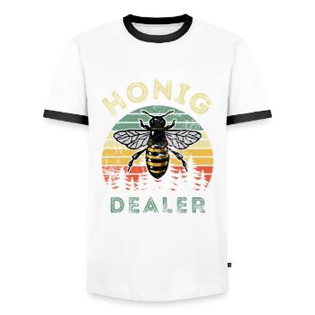 Honig Dealer - Bienenflüsterer - Biene - Imker - Männer Kontrast-T-Shirt - Weiß/Schwarz - Vorne - AI Model Female 172 light (172cm) & AI Model Male 178 dark (178cm)