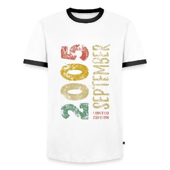 Limited Edition September 2005 Birthday Gift - Men's Ringer Shirt - white/black - Front - AI Model Female 172 light (172cm) & AI Model Male 178 dark (178cm)